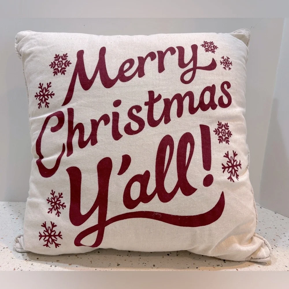 Festive Merry‎ Christmas Pillow - Red and Cream